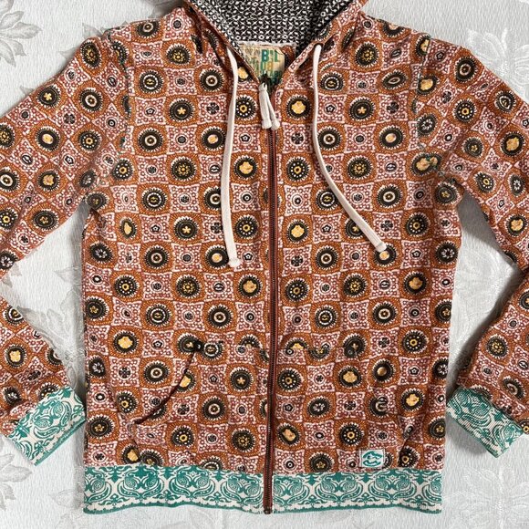 Billabong Reversible Retro Bohemian Multicolored Cotton Hoodie Jacket Large - Picture 2 of 16